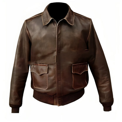 Men’s USAAF A-2 Air Force Flight Aviator Brown Distressed Leather Jacket