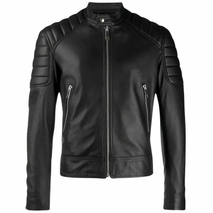 Black Leather Jacket Mens With Quilted Shoulders