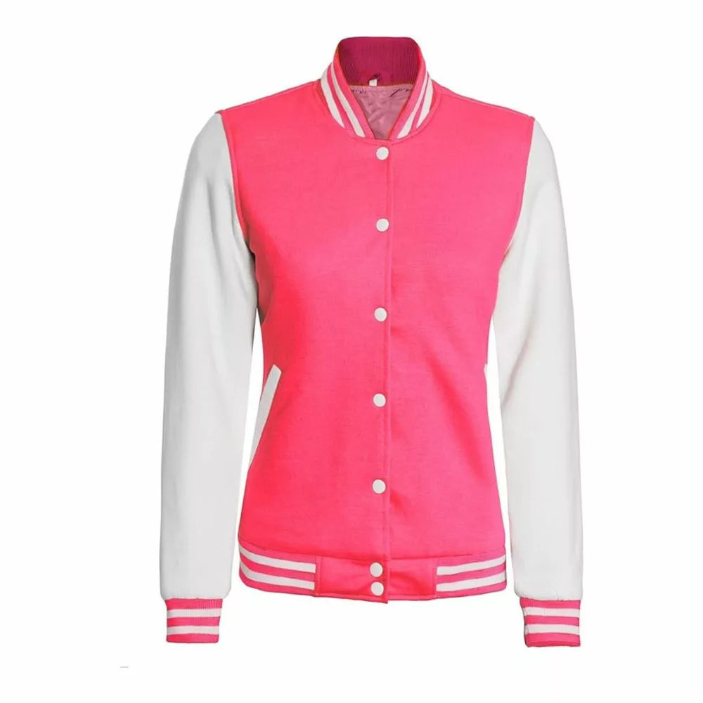 Womens Pink and White Varsity Jacket