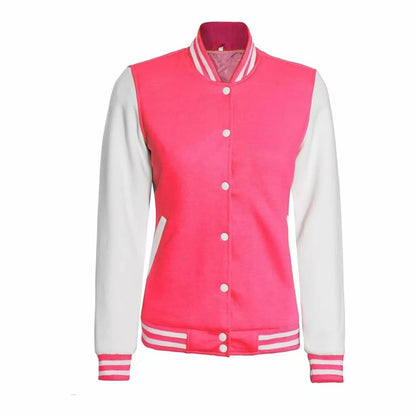 Womens Pink and White Varsity Jacket