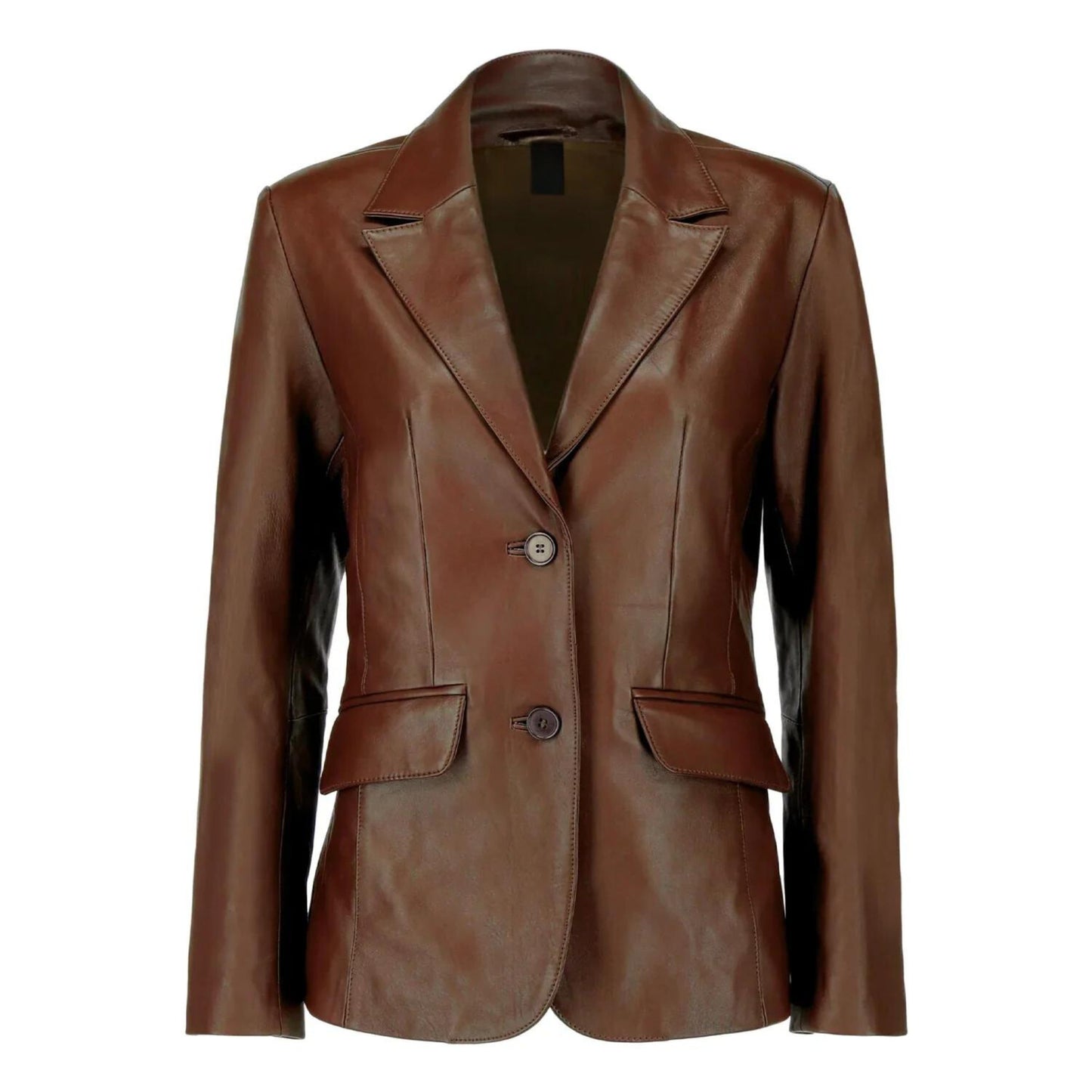 Womens Two Button Dark Brown Leather Blazer