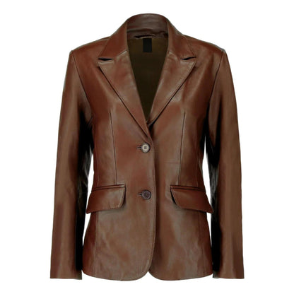 Womens Two Button Dark Brown Leather Blazer