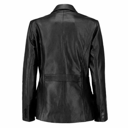 Womens Two Button Black Leather Blazer