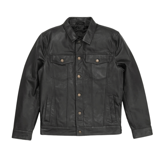 Black Genuine Leather Trucker Jacket