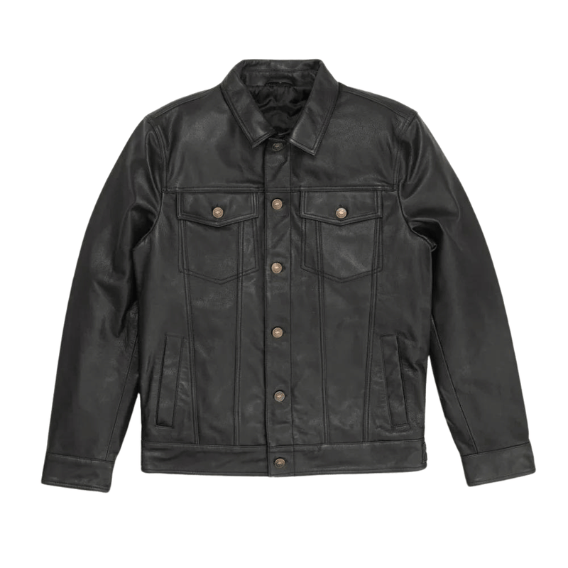 Tom Black Genuine Leather Trucker Jacket