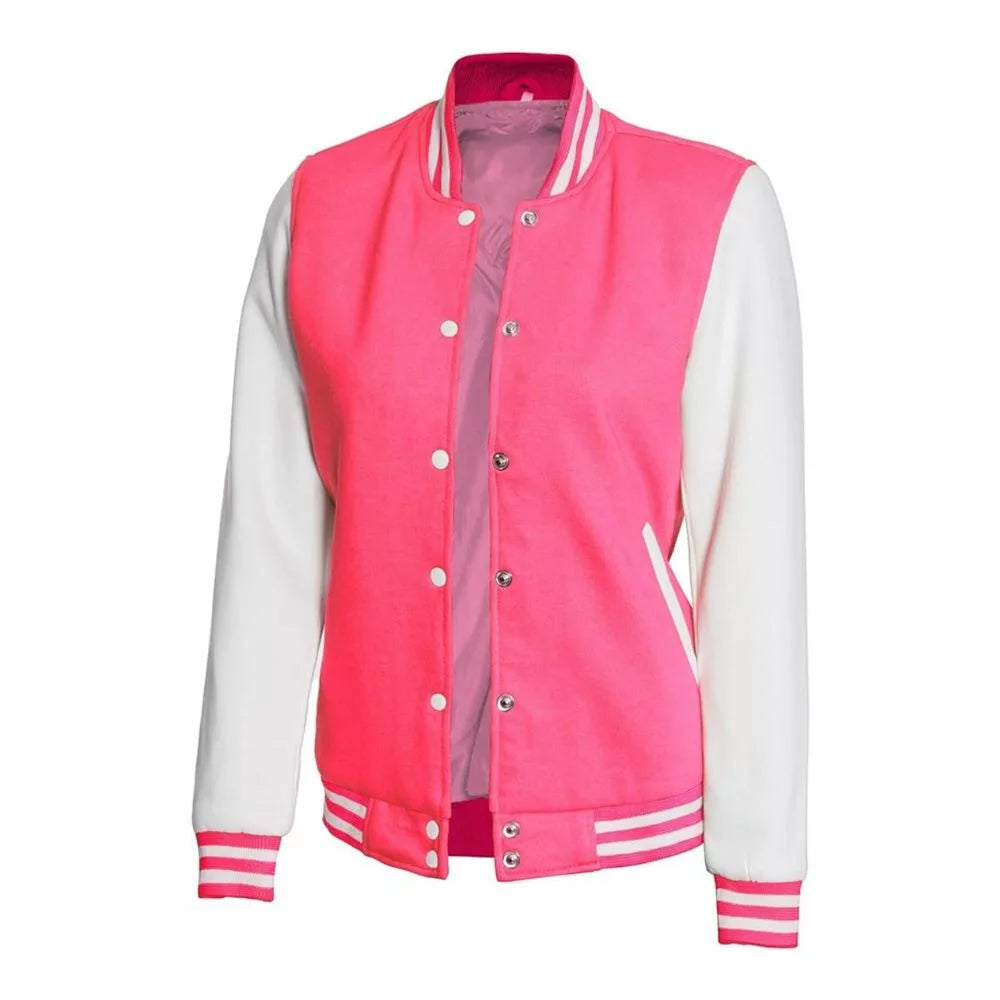 Womens Pink and White Varsity Jacket