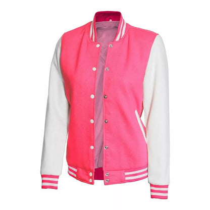 Womens Pink and White Varsity Jacket