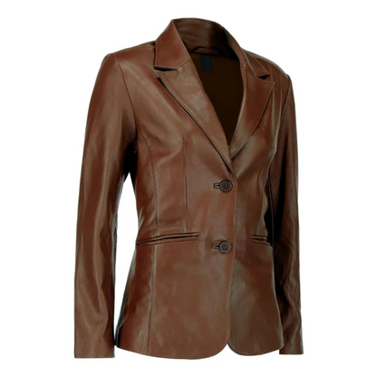 Womens Two Button Dark Brown Leather Blazer