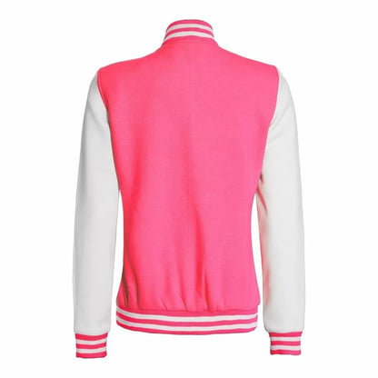 Womens Pink and White Varsity Jacket