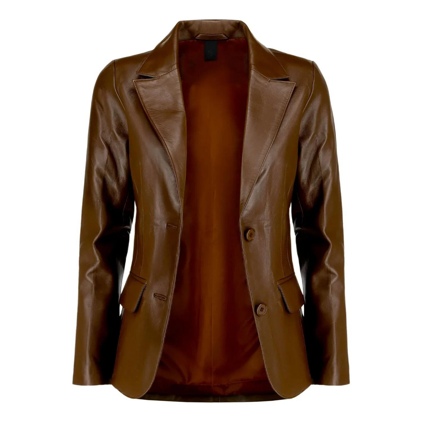 Womens Two Button Dark Brown Leather Blazer