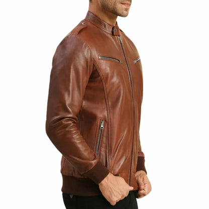 Vintage Brown Leather Bomber Jacket Mens