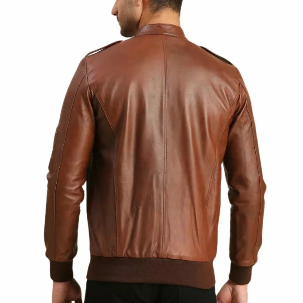 Vintage Brown Leather Bomber Jacket Mens