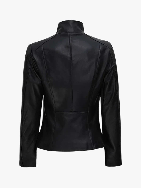 Arezzo Women’s Genuine Leather Biker Jacket with Flap Closure