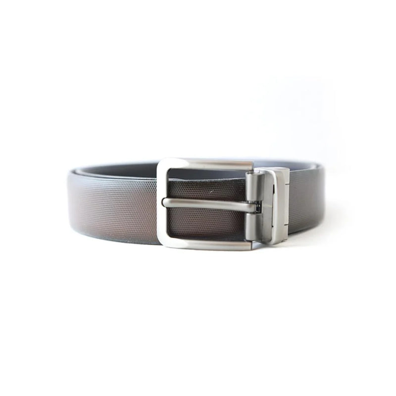 Mens Black & Dark Brown Texture Cowhide Leather Belt