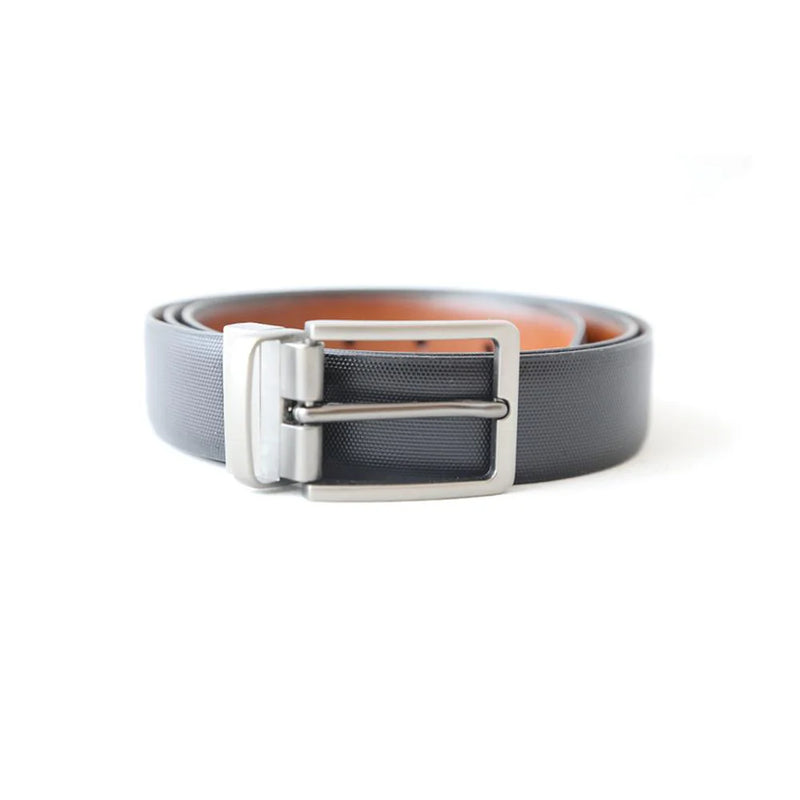 Mens Black & Light Brown Texture Reversible Cowhide Leather Belt