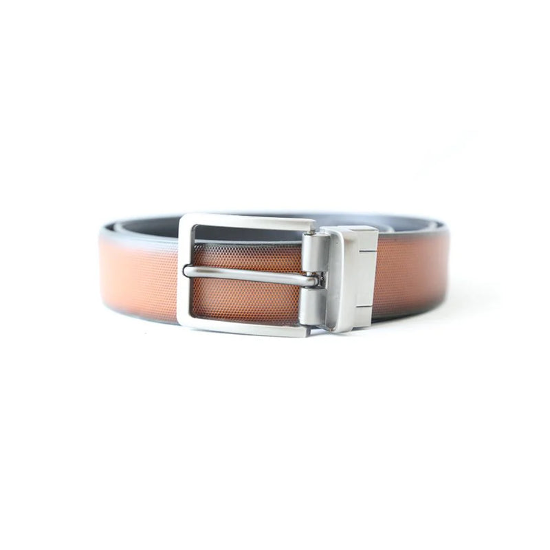 Mens Black & Light Brown Texture Reversible Cowhide Leather Belt