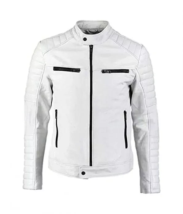 Biker Genuine Leather Men Lambskin White Jacket