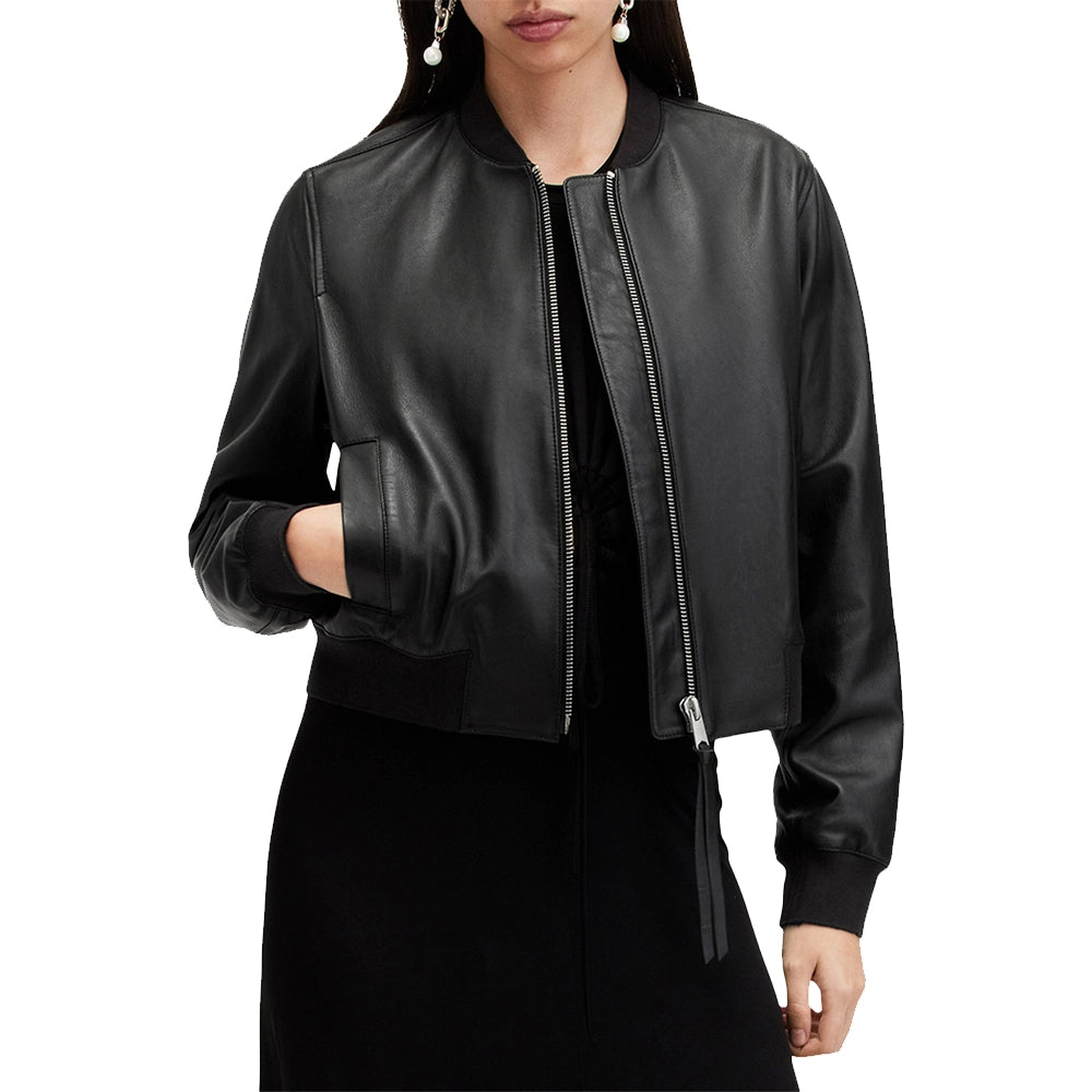 Women Black Jacket Leather Bomber