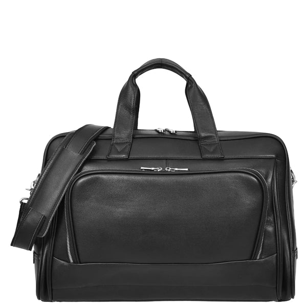 Black Leather Holdall Bag For Weekend Overnight And Travel