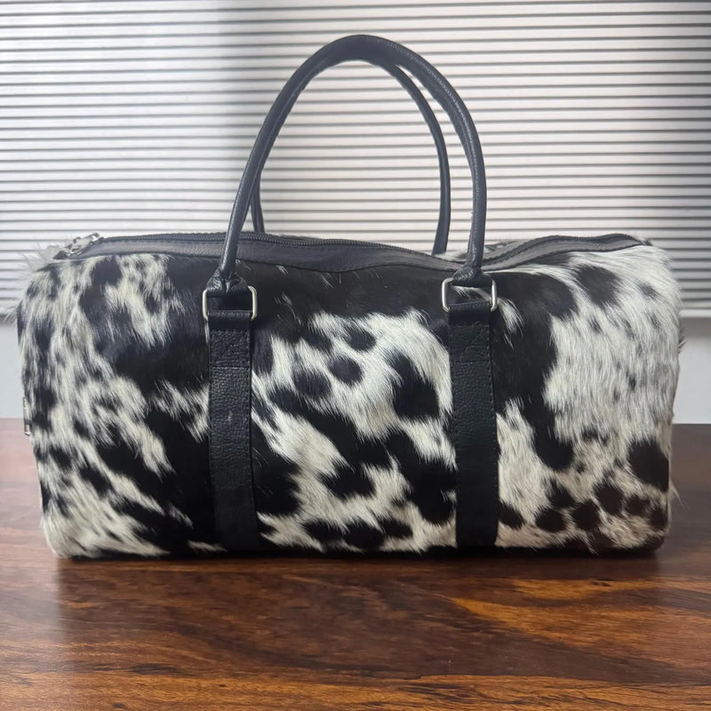 Custom Hair-On Cowhide Leather Duffel Bag for Travel Use