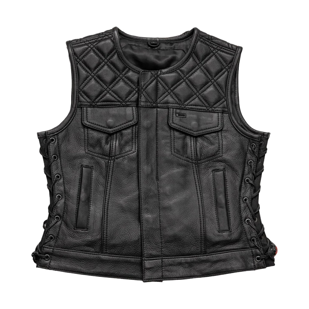 Black Leather Quilted Vest Womens