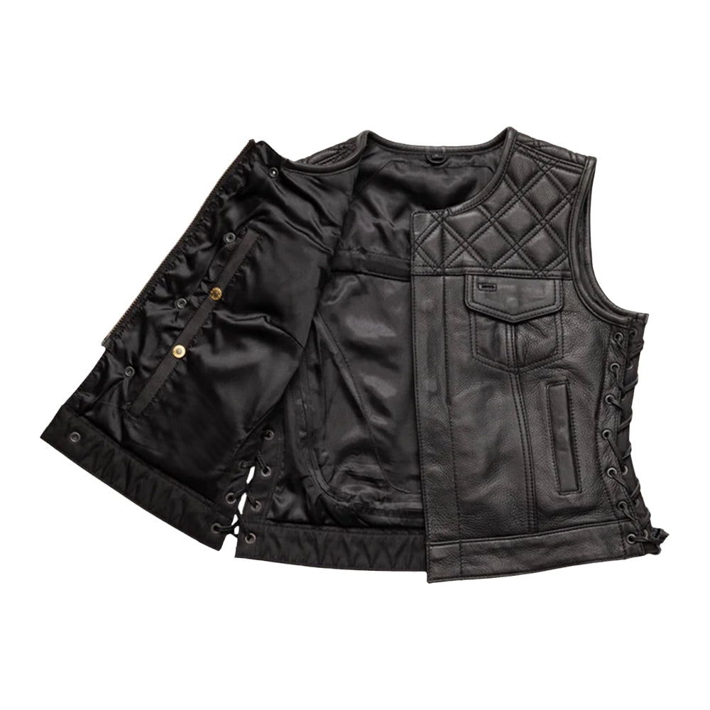 Black Leather Quilted Vest Womens