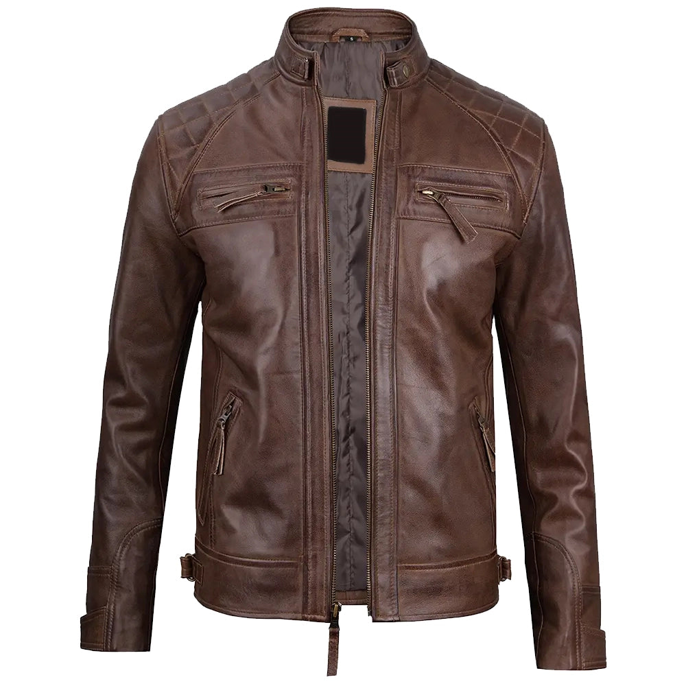 Jake Chocolate Brown Leather Biker Jacket