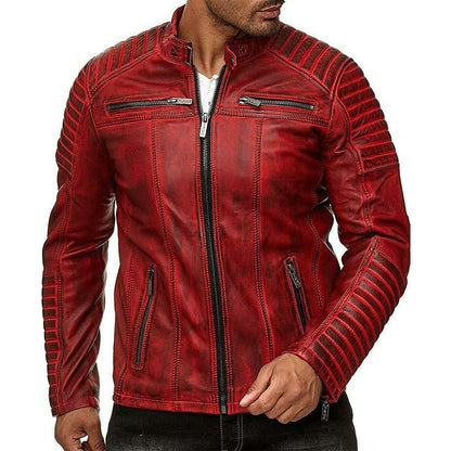 Men’s Vintage Motorcycle Cafe Racer Retro Distressed Leather Jacket