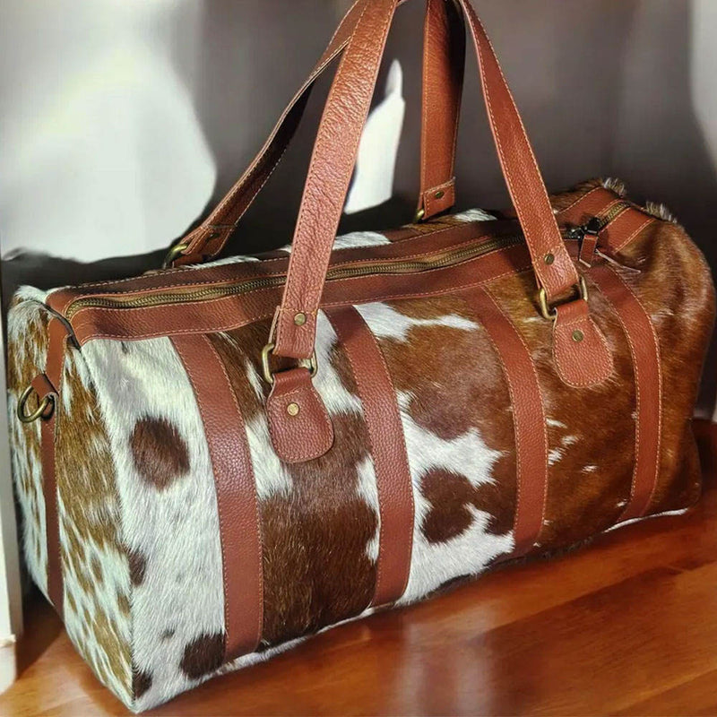 Classic Stand Collar Cowhide Leather Duffle Bag for Men