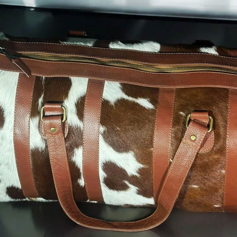 Classic Stand Collar Cowhide Leather Duffle Bag for Men