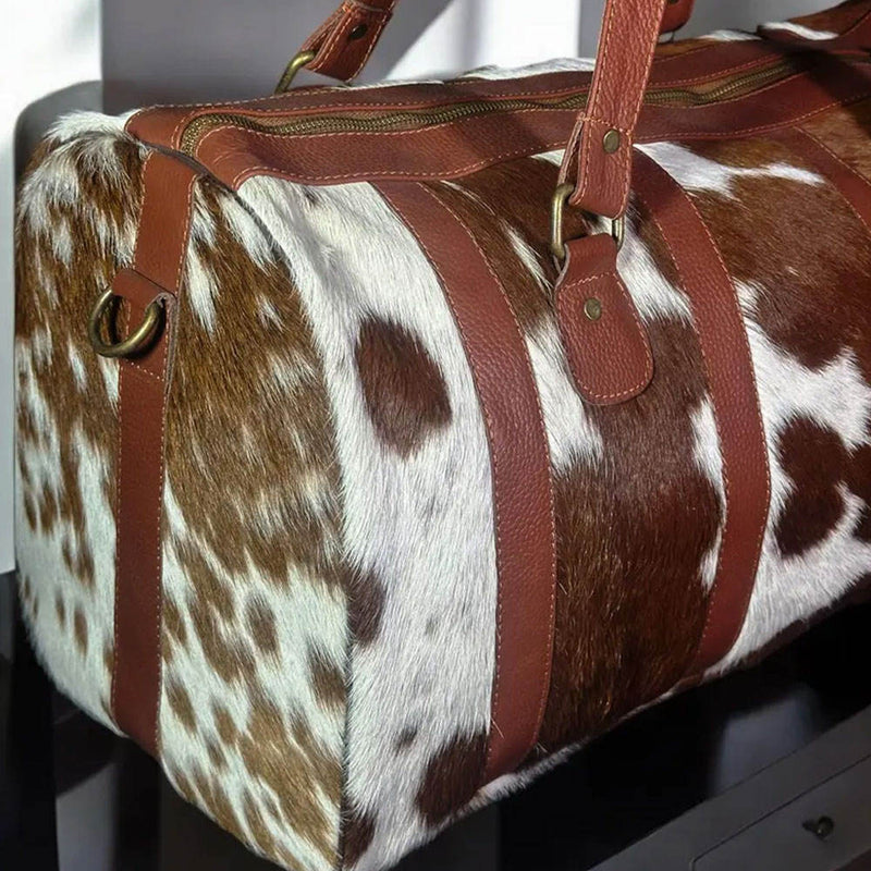 Classic Stand Collar Cowhide Leather Duffle Bag for Men