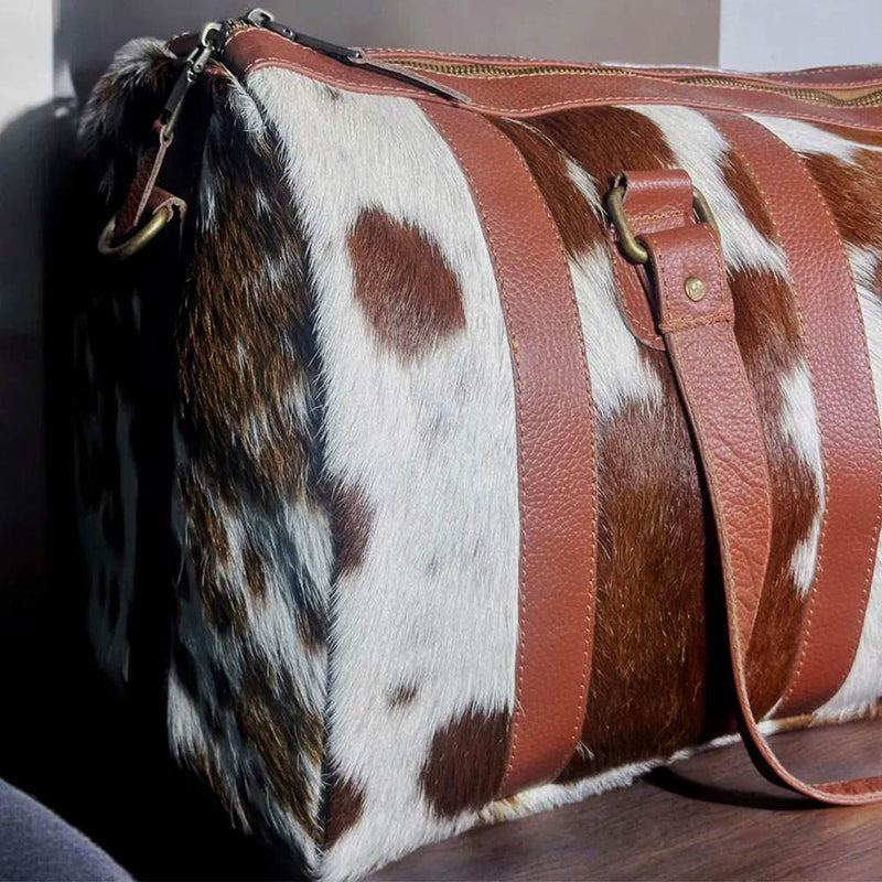 Classic Stand Collar Cowhide Leather Duffle Bag for Men