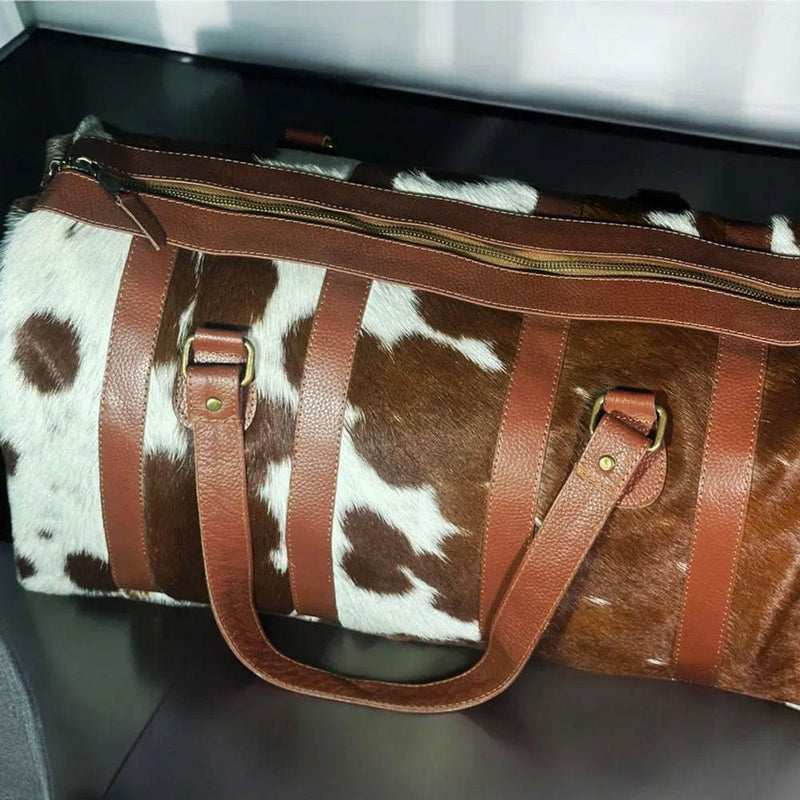 Classic Stand Collar Cowhide Leather Duffle Bag for Men