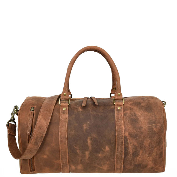 Compact Tan Leather Duffle Holdall for Weekend Getaways