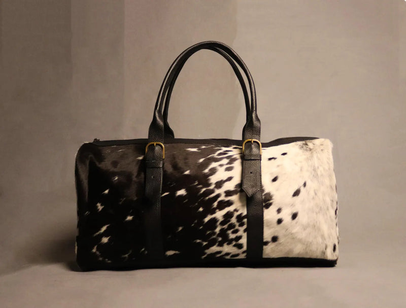 Custom Hair-On Cowhide Leather Duffel Bag for Travel Use