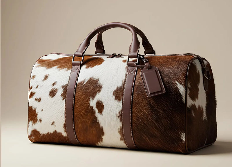 Elegant Cowhide Leather Duffel Travel Bag Unisex Weekender