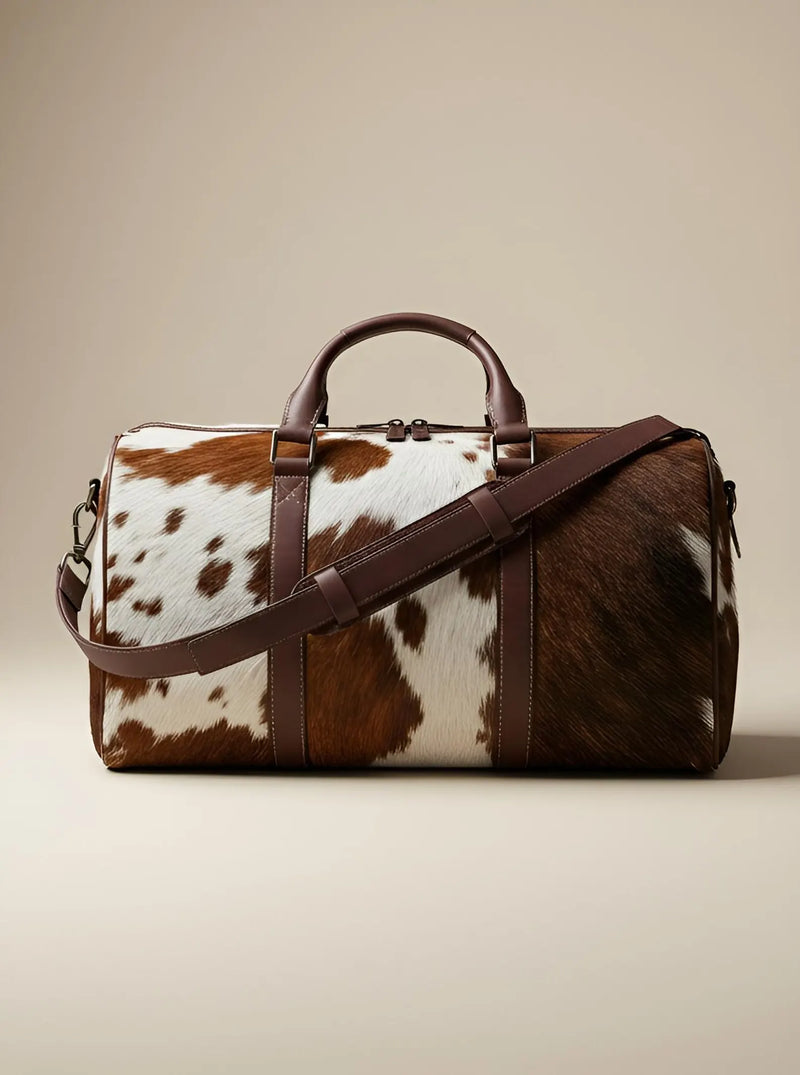 Elegant Cowhide Leather Duffel Travel Bag Unisex Weekender