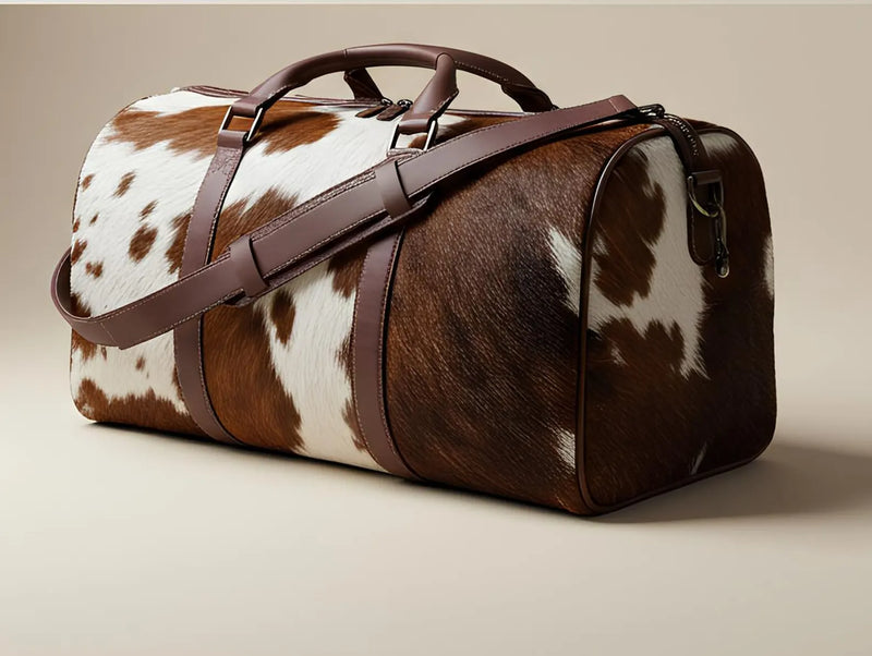 Elegant Cowhide Leather Duffel Travel Bag Unisex Weekender