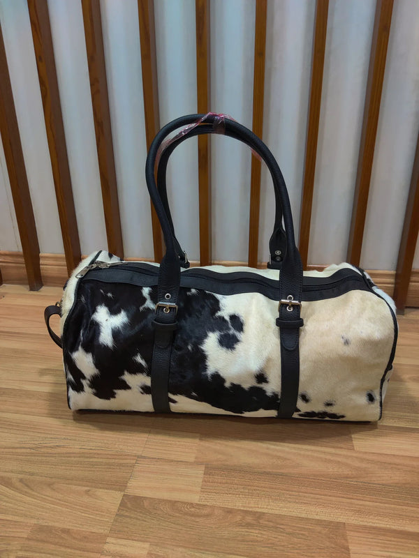 Genuine Hair-On Cowhide Leather Duffel Bag for Travel Use