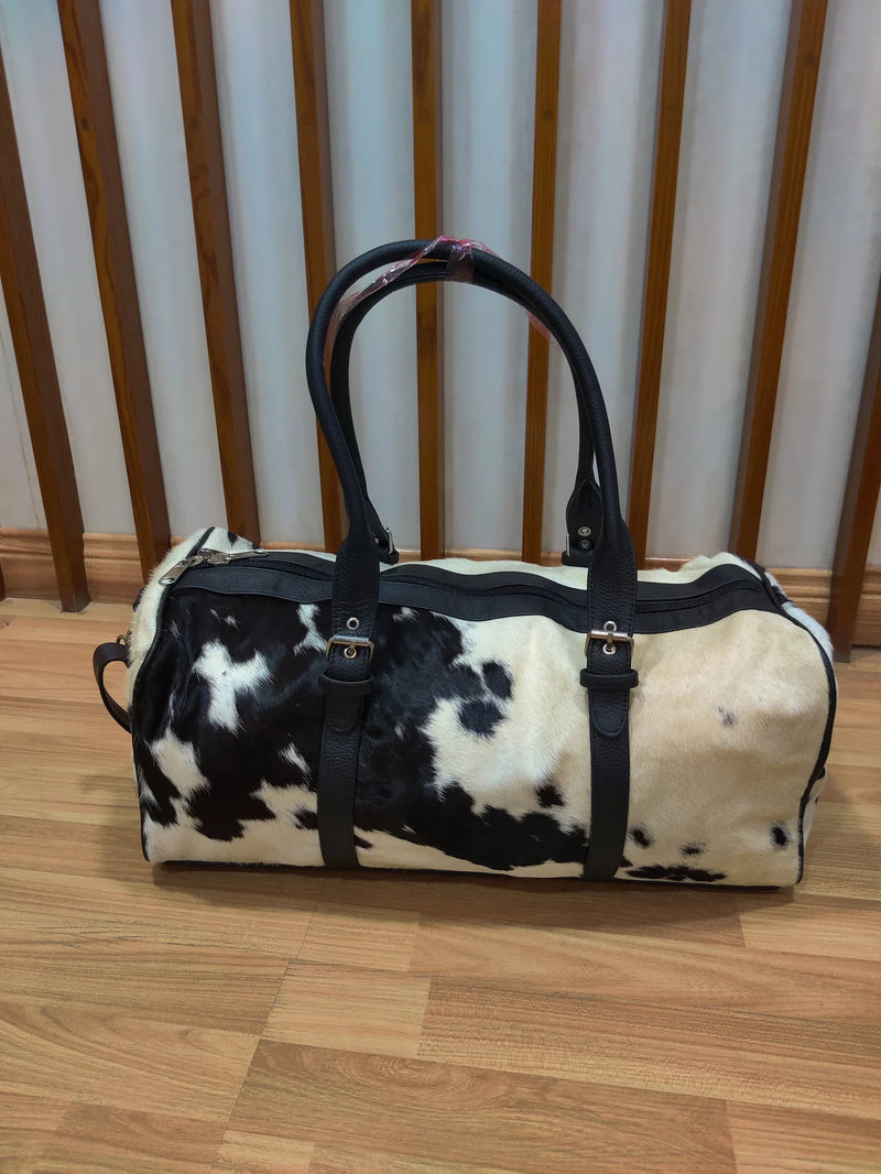 Genuine Hair-On Cowhide Leather Duffel Bag for Travel Use