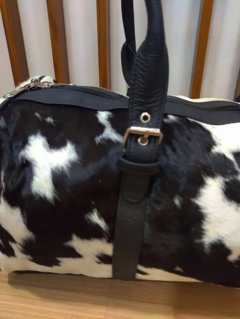 Genuine Hair-On Cowhide Leather Duffel Bag for Travel Use