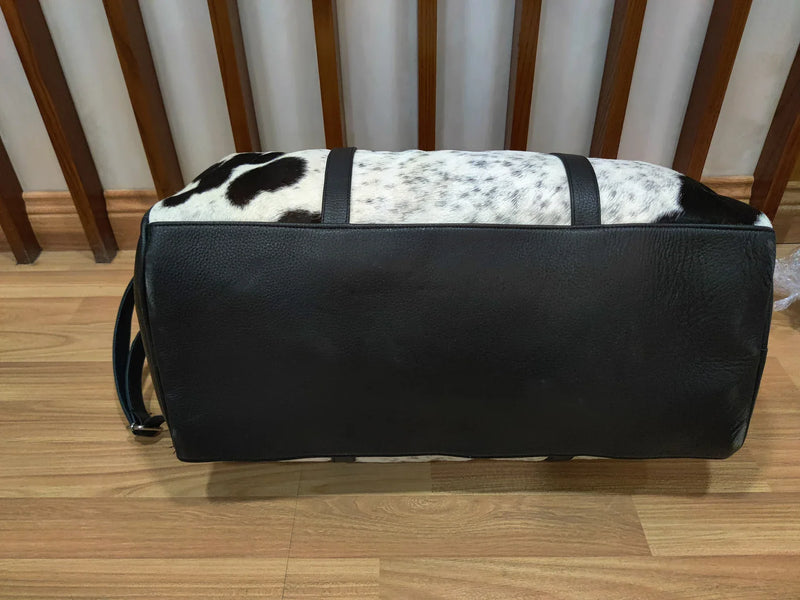 Genuine Hair-On Cowhide Leather Duffel Bag for Travel Use