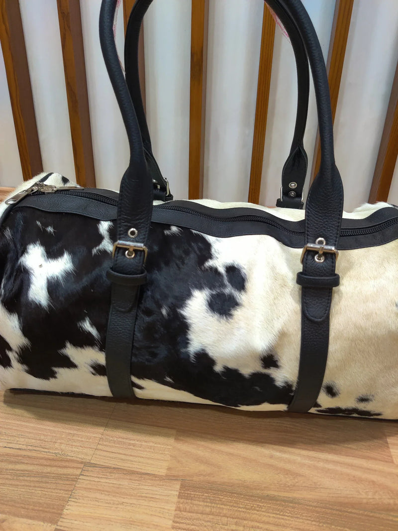 Genuine Hair-On Cowhide Leather Duffel Bag for Travel Use