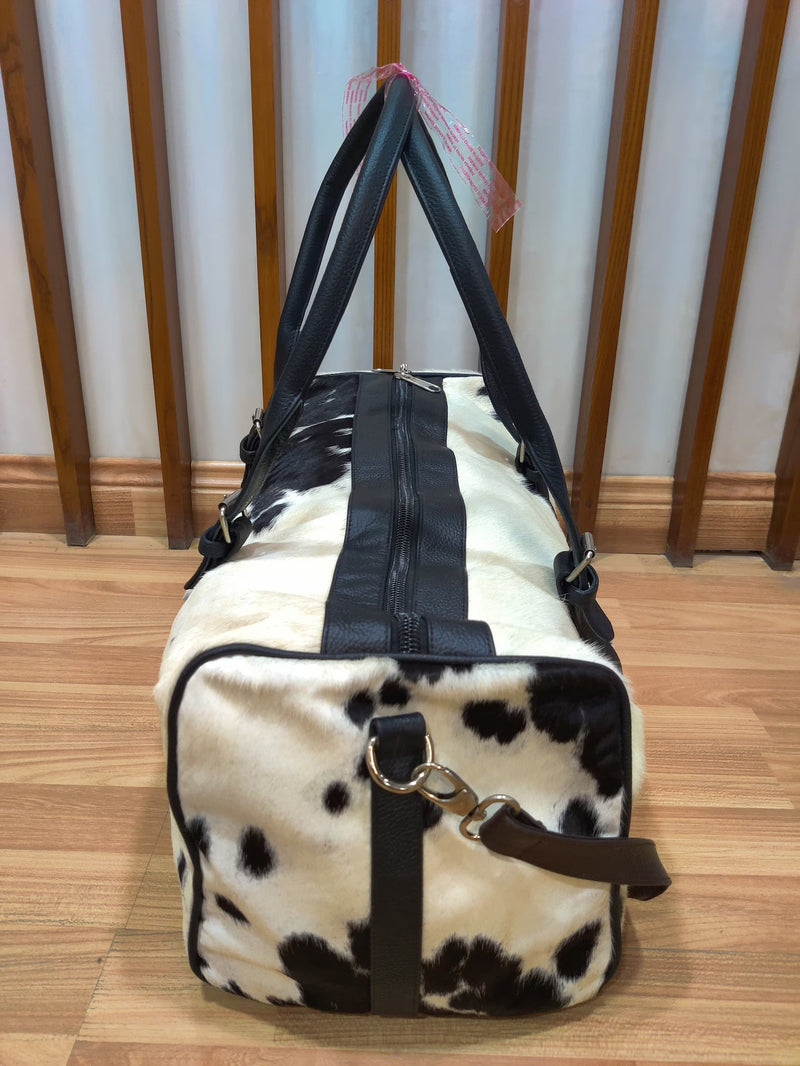 Genuine Hair-On Cowhide Leather Duffel Bag for Travel Use