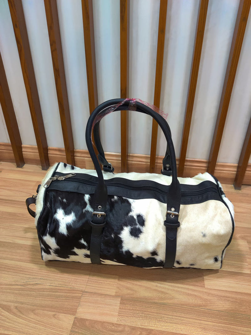 Genuine Hair-On Cowhide Leather Duffel Bag for Travel Use