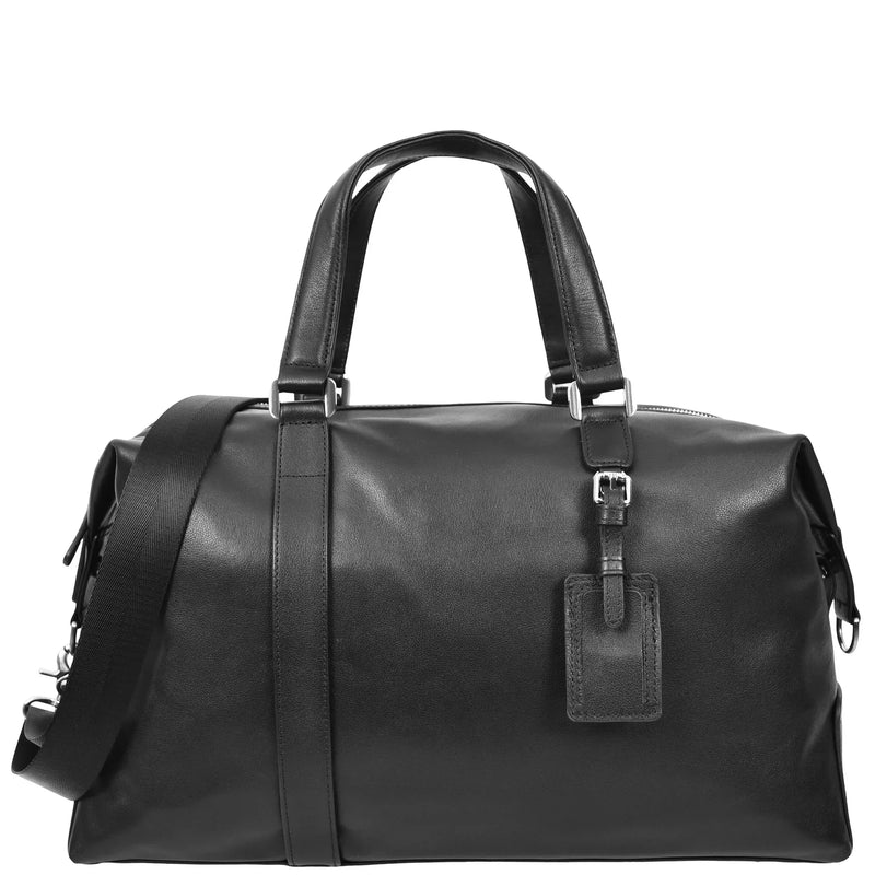 Luxury Leather Holdall Weekend Bag In Elegant Black Finish