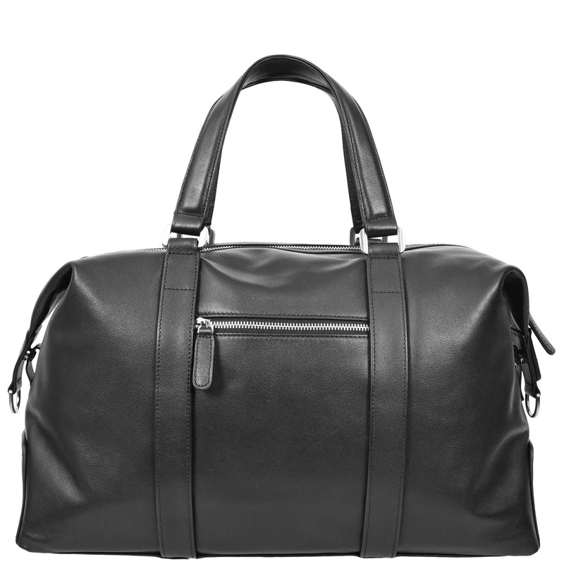 Luxury Leather Holdall Weekend Bag In Elegant Black Finish