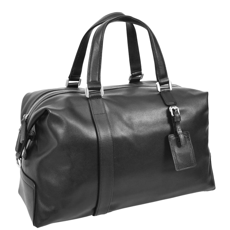 Luxury Leather Holdall Weekend Bag In Elegant Black Finish