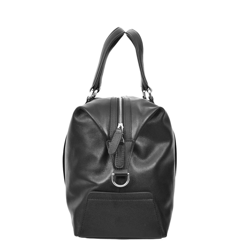 Luxury Leather Holdall Weekend Bag In Elegant Black Finish