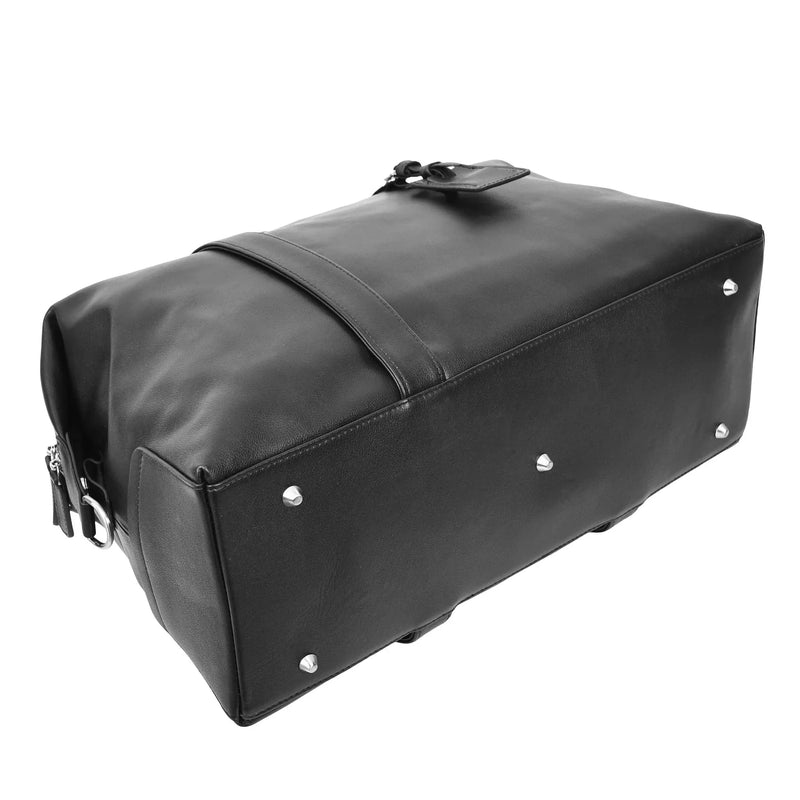 Luxury Leather Holdall Weekend Bag In Elegant Black Finish